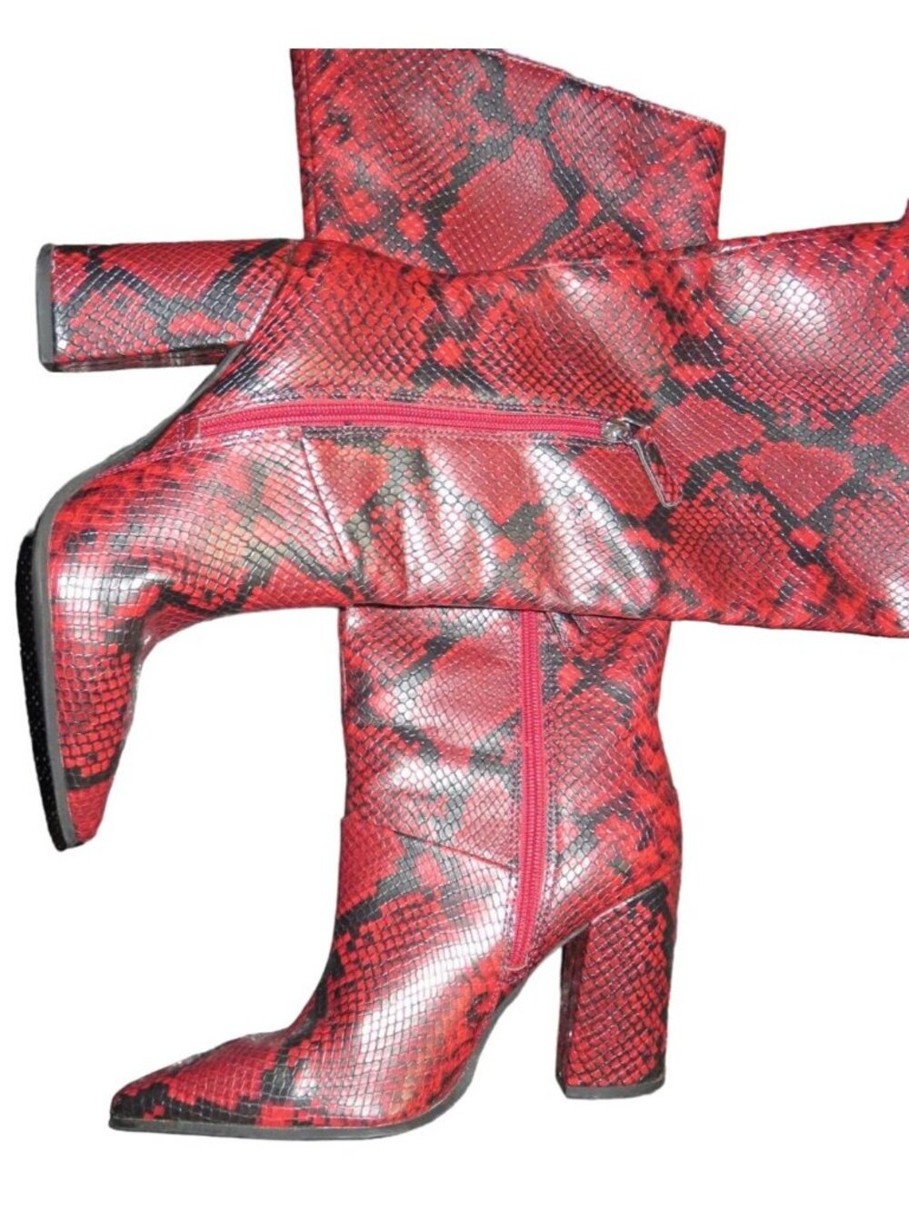 Jennifer Lopez JLO Doralee Red & Black Snakeskin Vegan Leather Tall Boots sz 7.5
